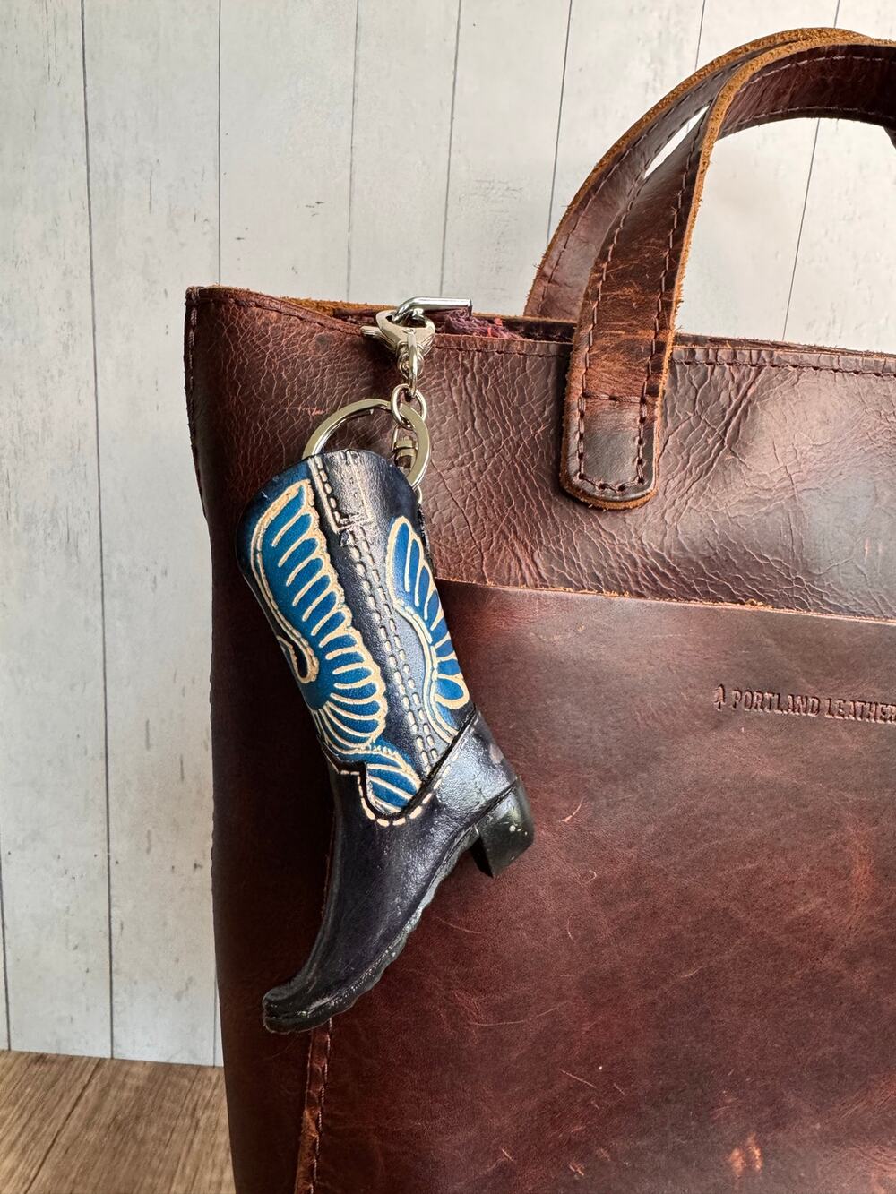 Western Black Cowboy Boot Genuine Leather Eagle Purse Charm Keychain FAST SHIP